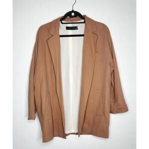 Zara Woman Jacket Womens Medium Camel Lyocell Blazer Coat Open Front Lined